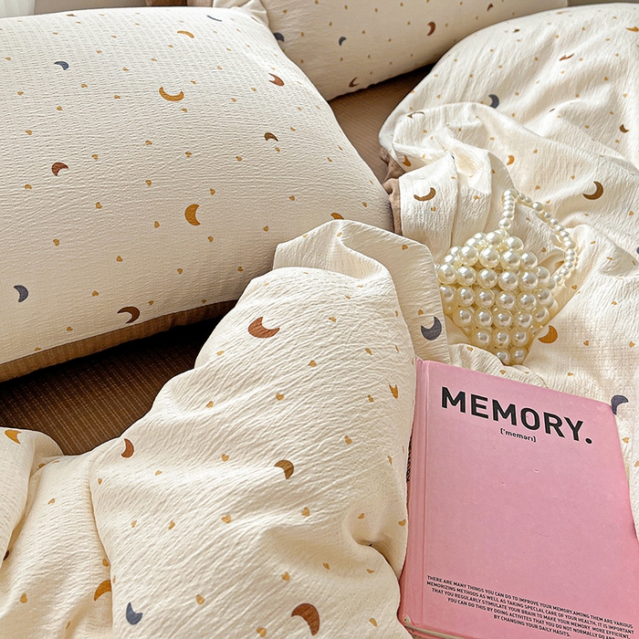 91家纺网 家纺一手货源 找家纺 一比一 2026新款云感皱皱双层纱四件套-简单款 星空咖