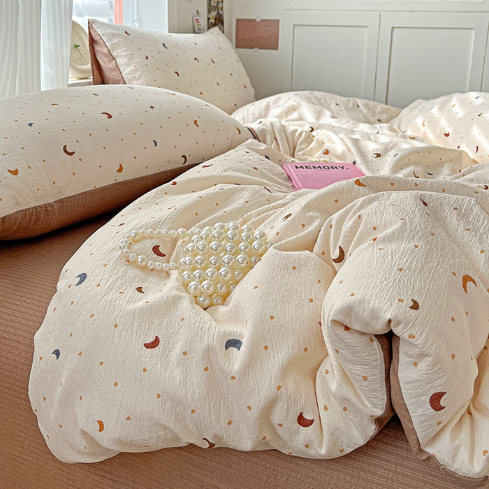 91家纺网 家纺一手货源 找家纺 一比一 2026新款云感皱皱双层纱四件套-简单款 星空咖