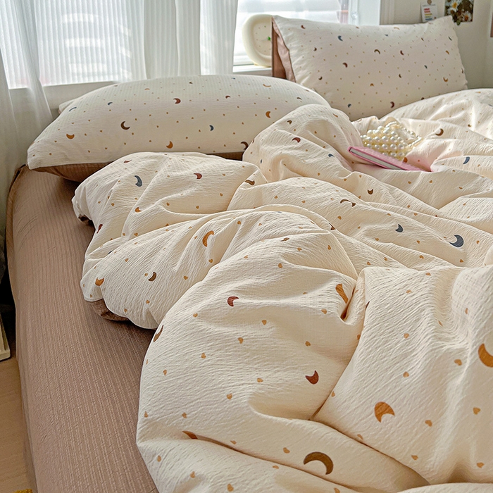 91家纺网 家纺一手货源 找家纺 一比一 2026新款云感皱皱双层纱四件套-简单款 星空咖