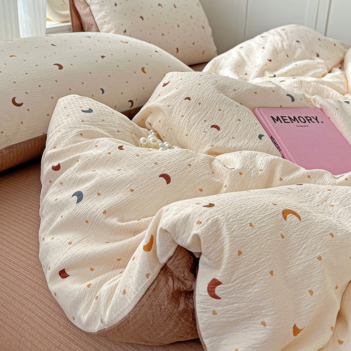 91家纺网 家纺一手货源 找家纺 一比一 2026新款云感皱皱双层纱四件套-简单款 星空咖