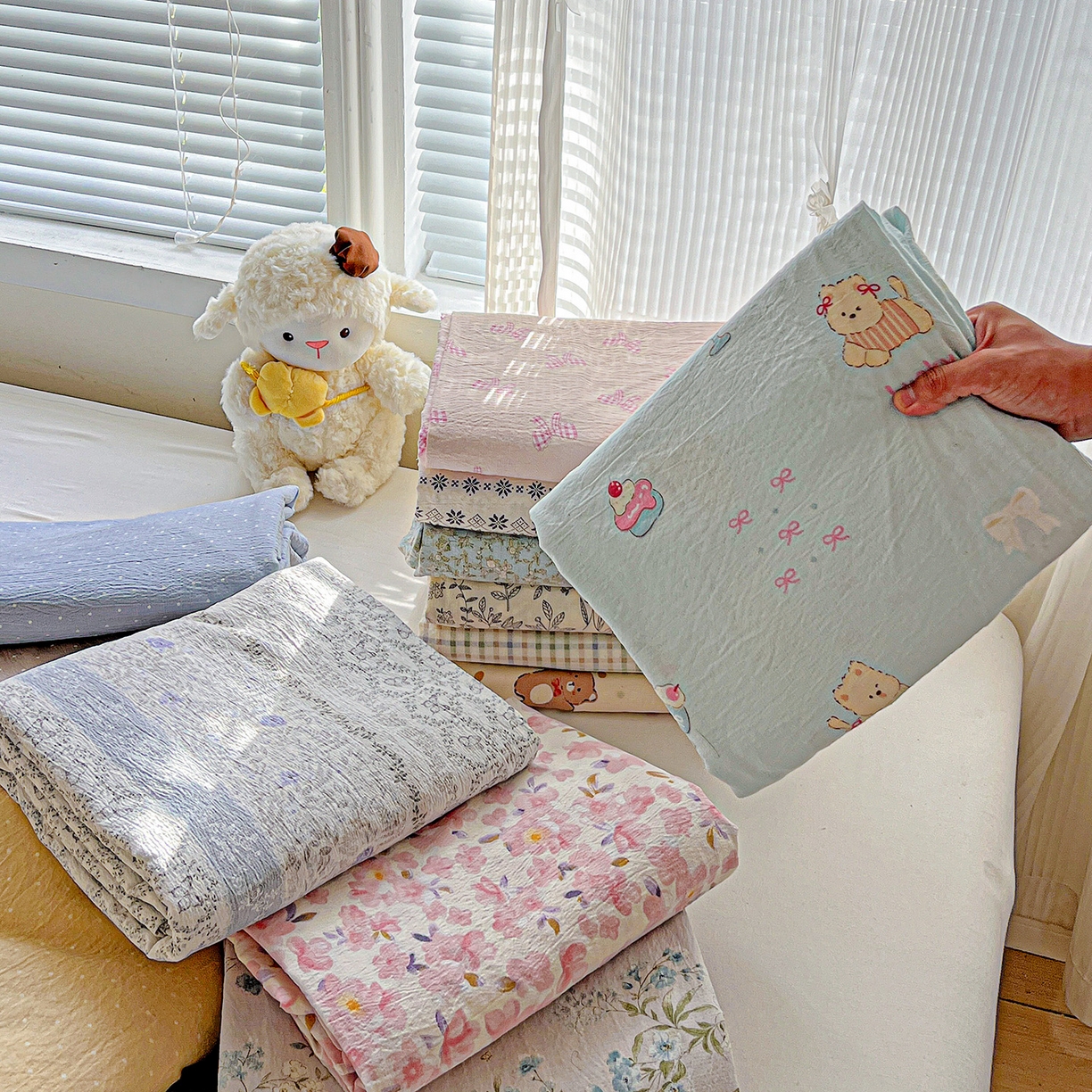 91家纺网 家纺一手货源 找家纺 （总）格真 2025新款A类云感木棉皱皱双层纱床单单床单床单单品床单三件套