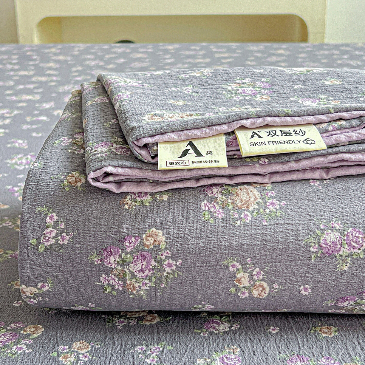 91家纺网 家纺一手货源 找家纺 （总）格真 2025新款A类云感木棉皱皱双层纱床单单床单床单单品床单三件套