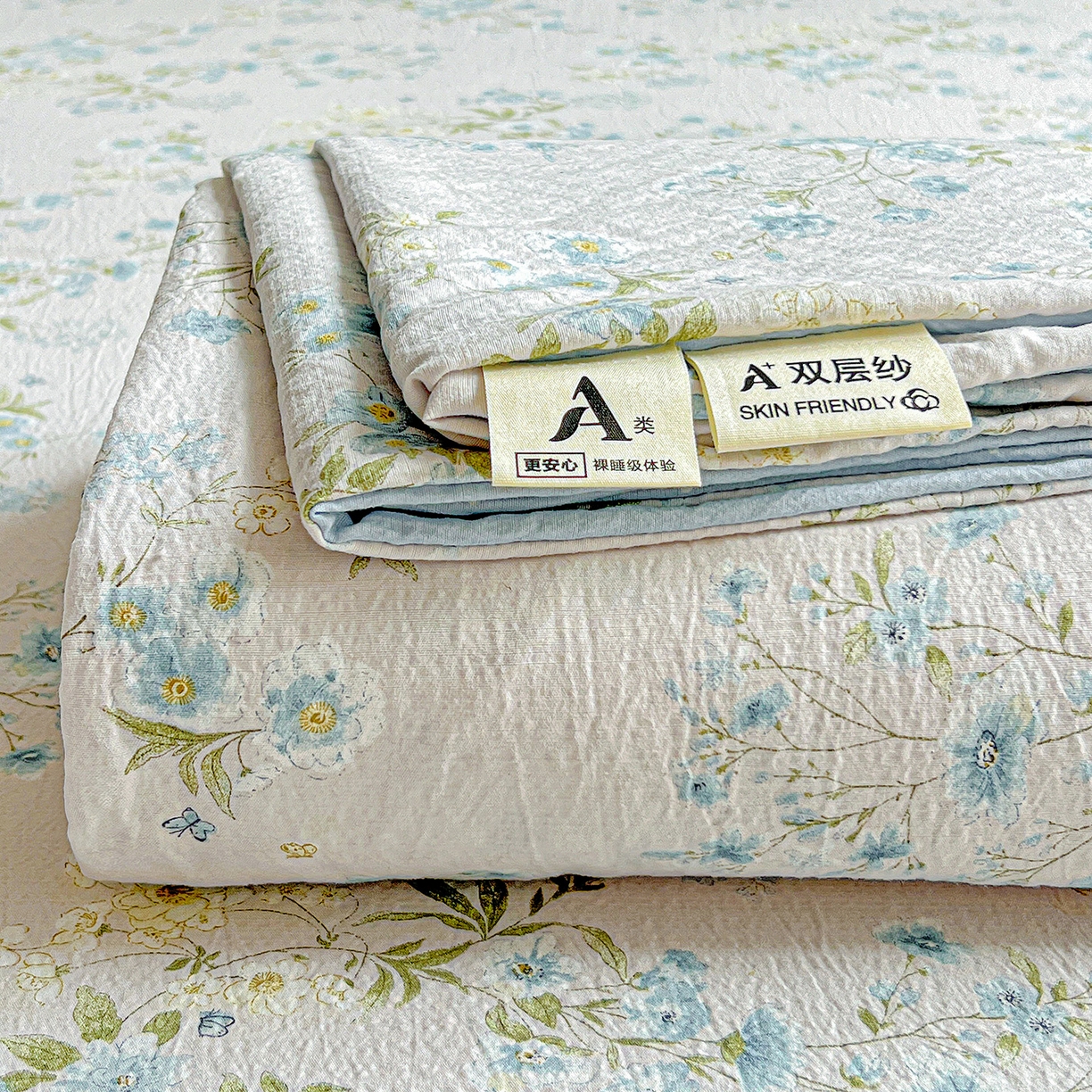 91家纺网 家纺一手货源 找家纺 （总）格真 2025新款A类云感木棉皱皱双层纱床单单床单床单单品床单三件套