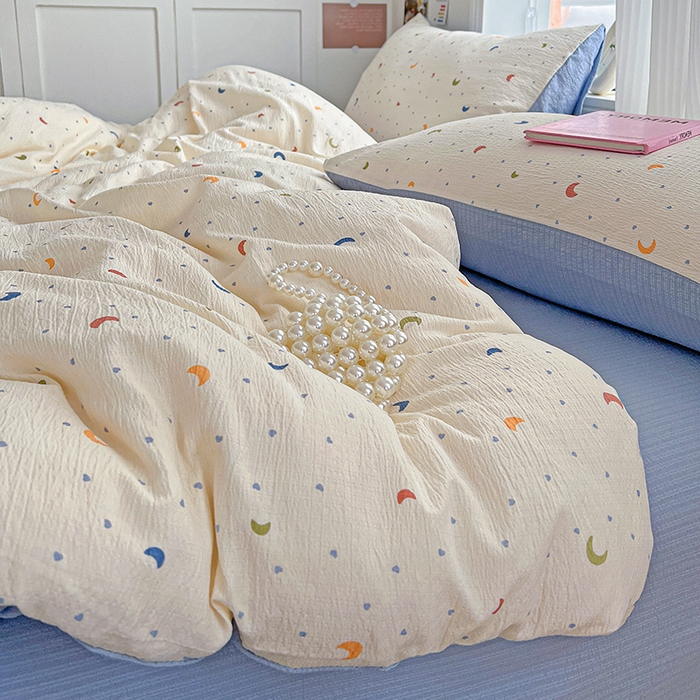 一比一 2025新款云感皱皱双层纱四件套-简单款 星空蓝