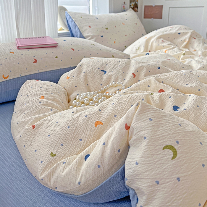 91家纺网 家纺一手货源 找家纺 一比一 2026新款云感皱皱双层纱四件套-简单款 星空蓝