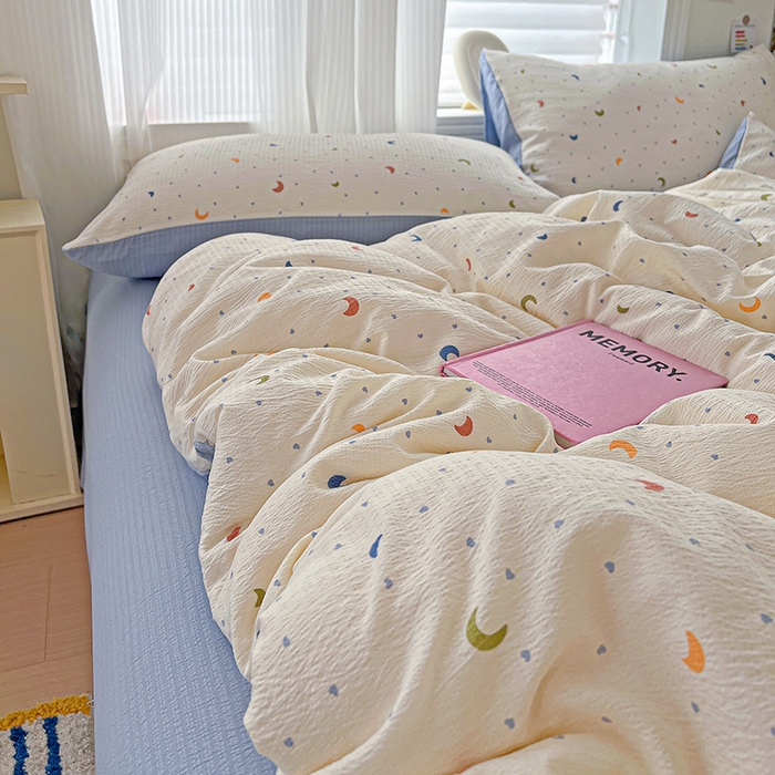 91家纺网 家纺一手货源 找家纺 一比一 2026新款云感皱皱双层纱四件套-简单款 星空蓝