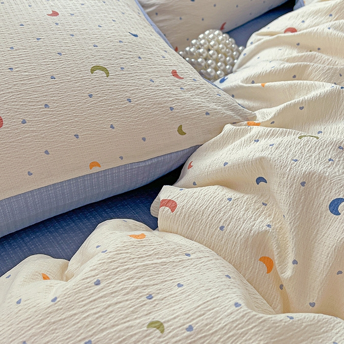 91家纺网 家纺一手货源 找家纺 一比一 2026新款云感皱皱双层纱四件套-简单款 星空蓝