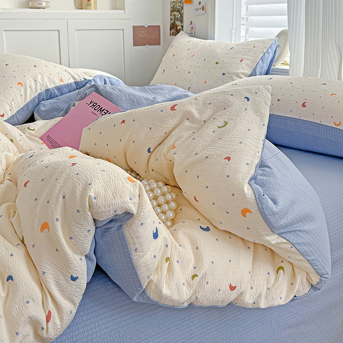 91家纺网 家纺一手货源 找家纺 一比一 2026新款云感皱皱双层纱四件套-简单款 星空蓝