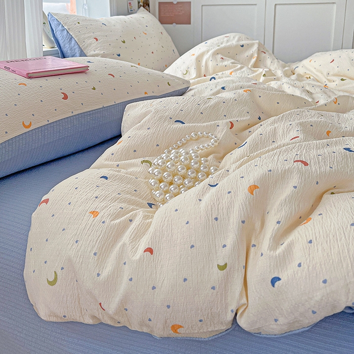 91家纺网 家纺一手货源 找家纺 一比一 2026新款云感皱皱双层纱四件套-简单款 星空蓝