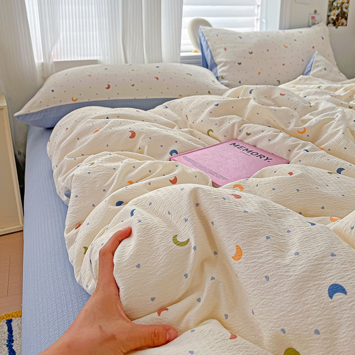 91家纺网 家纺一手货源 找家纺 一比一 2026新款云感皱皱双层纱四件套-简单款 星空蓝