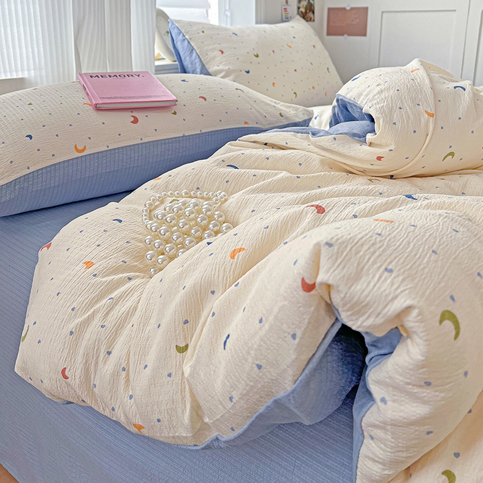 91家纺网 家纺一手货源 找家纺 一比一 2026新款云感皱皱双层纱四件套-简单款 星空蓝