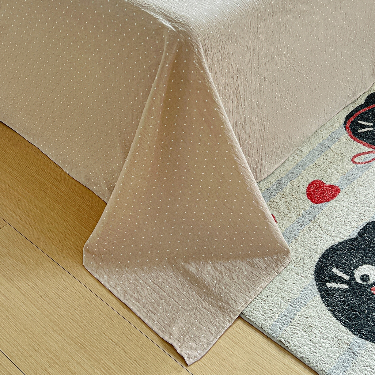 91家纺网 家纺一手货源 找家纺 格真 2025新款A类云感木棉皱皱双层纱床单单床单床单单品床单三件套 波点-巧克力棕