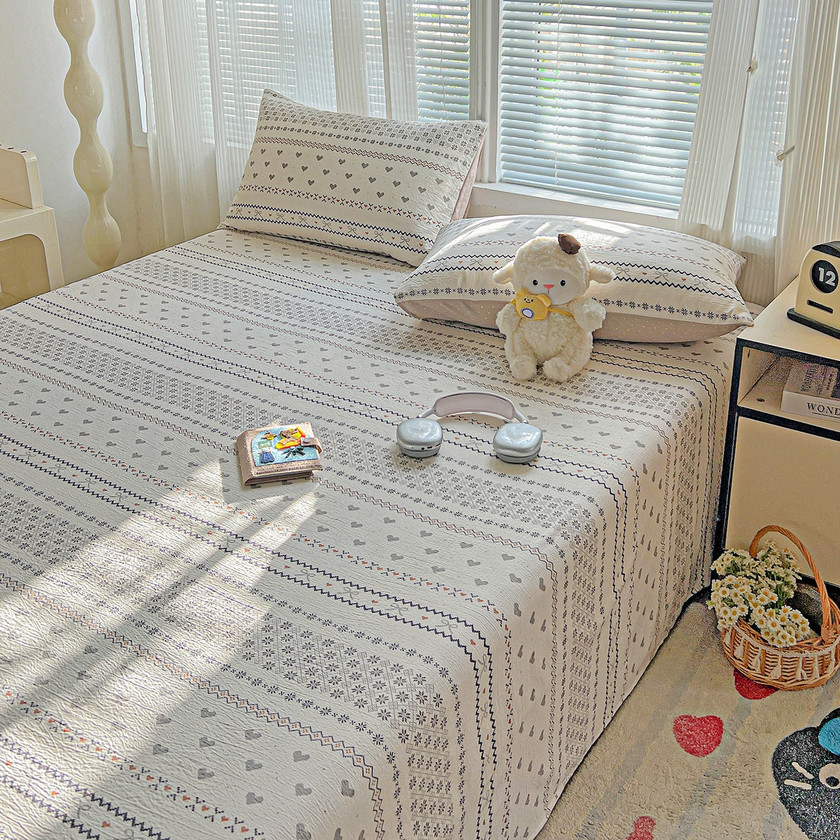 91家纺网 家纺一手货源 找家纺 格真 2025新款A类云感木棉皱皱双层纱床单单床单床单单品床单三件套 波西米亚