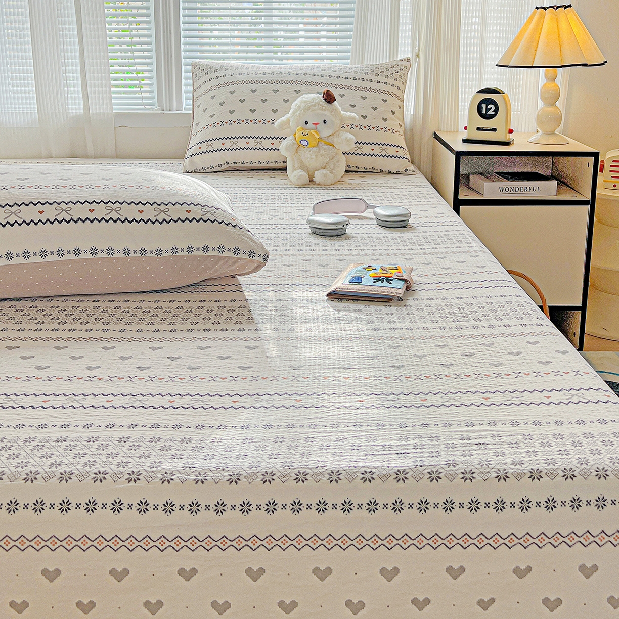 91家纺网 家纺一手货源 找家纺 格真 2025新款A类云感木棉皱皱双层纱床单单床单床单单品床单三件套 波西米亚