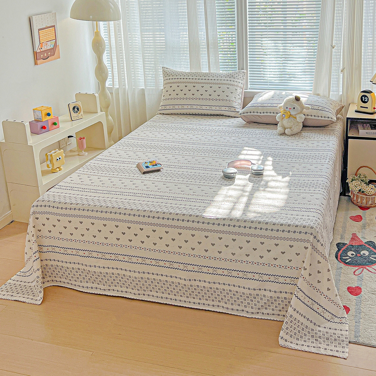 91家纺网 家纺一手货源 找家纺 格真 2025新款A类云感木棉皱皱双层纱床单单床单床单单品床单三件套 波西米亚