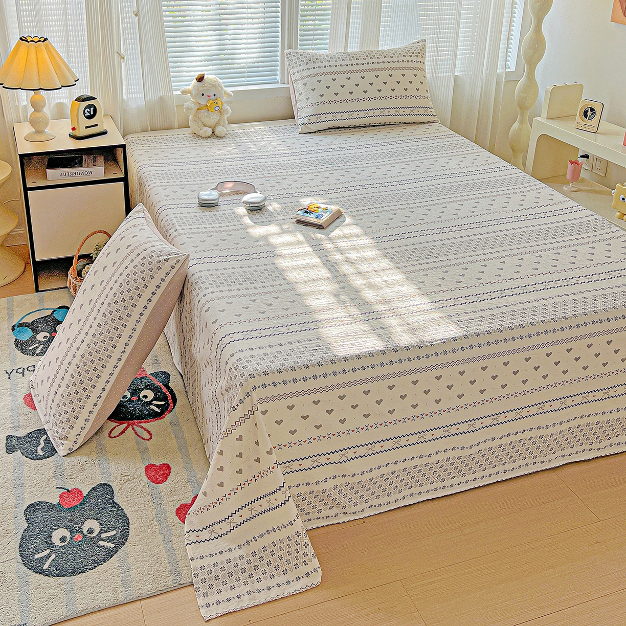 91家纺网 家纺一手货源 找家纺 格真 2025新款A类云感木棉皱皱双层纱床单单床单床单单品床单三件套 波西米亚