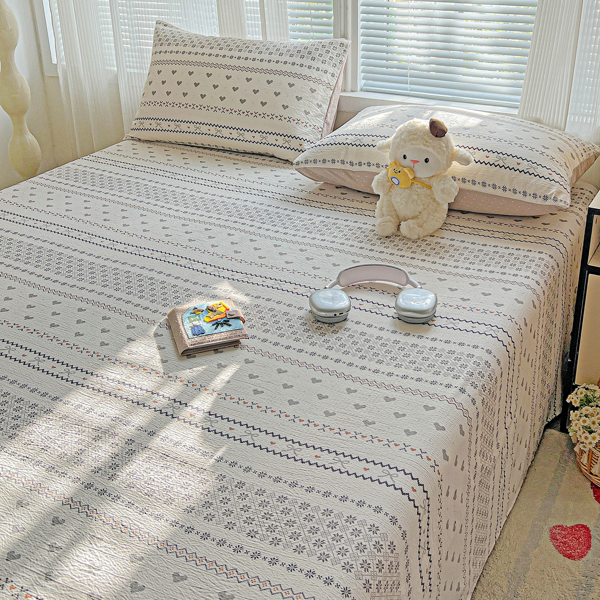 91家纺网 家纺一手货源 找家纺 格真 2025新款A类云感木棉皱皱双层纱床单单床单床单单品床单三件套 波西米亚