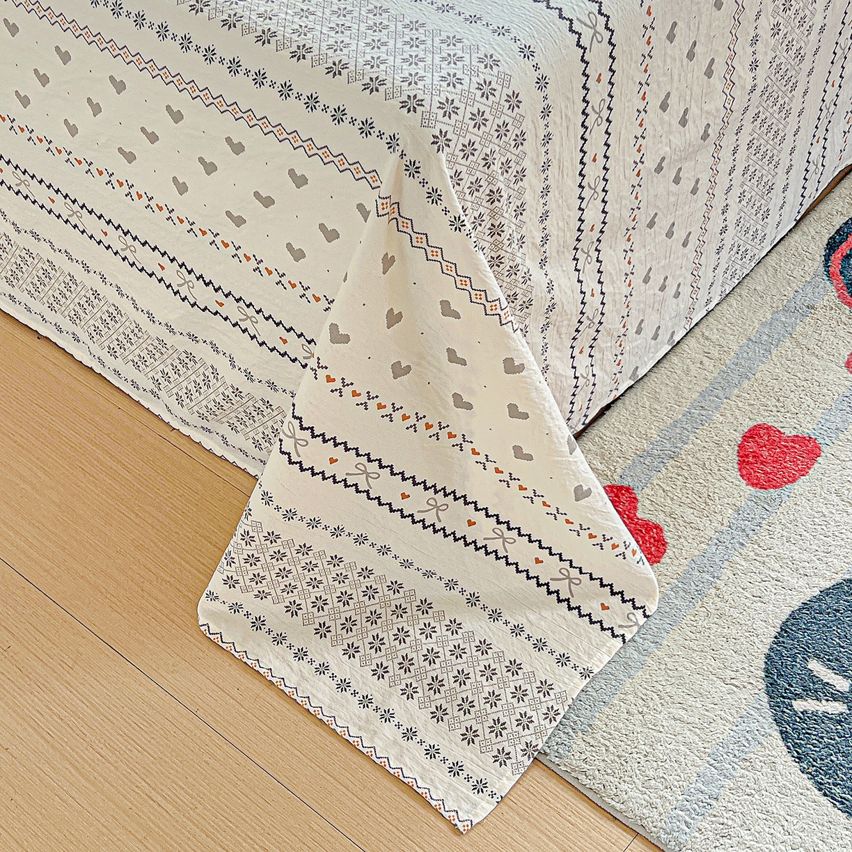 91家纺网 家纺一手货源 找家纺 格真 2025新款A类云感木棉皱皱双层纱床单单床单床单单品床单三件套 波西米亚