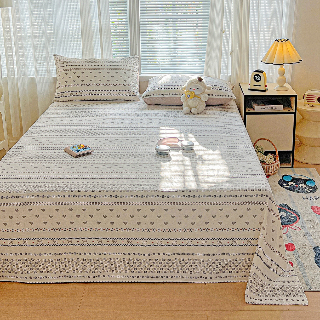 91家纺网 家纺一手货源 找家纺 格真 2025新款A类云感木棉皱皱双层纱床单单床单床单单品床单三件套 波西米亚