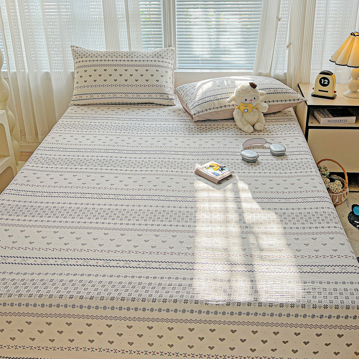 91家纺网 家纺一手货源 找家纺 格真 2025新款A类云感木棉皱皱双层纱床单单床单床单单品床单三件套 波西米亚