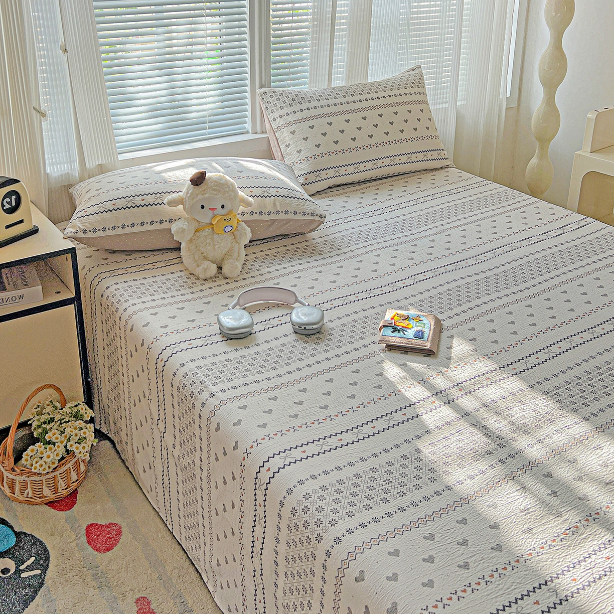 91家纺网 家纺一手货源 找家纺 格真 2025新款A类云感木棉皱皱双层纱床单单床单床单单品床单三件套 波西米亚