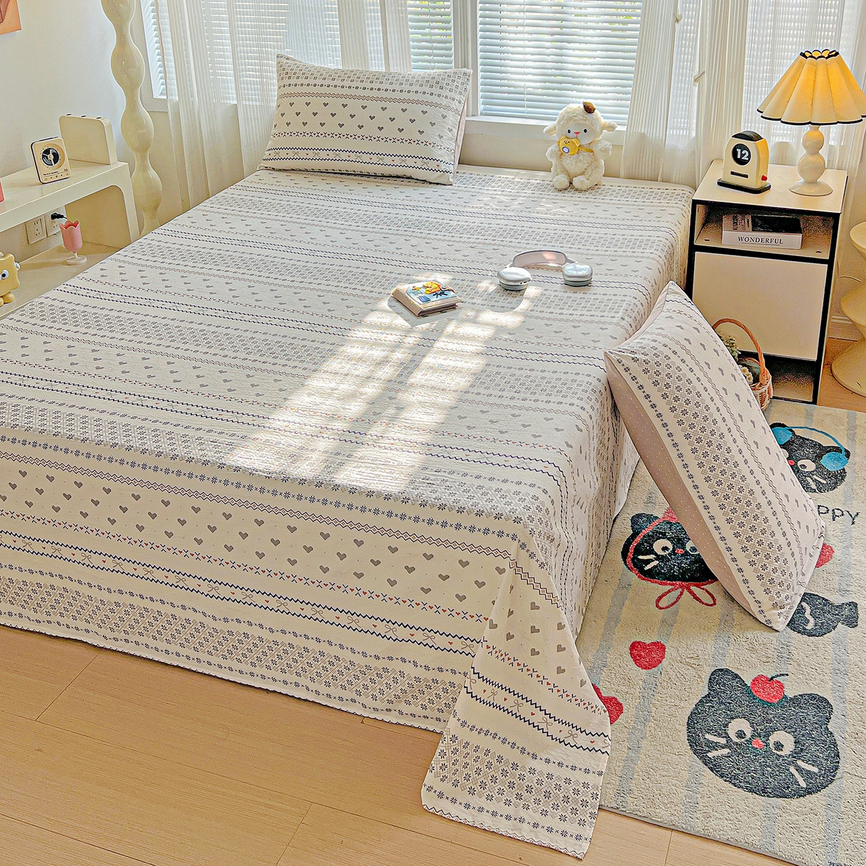 91家纺网 家纺一手货源 找家纺 格真 2025新款A类云感木棉皱皱双层纱床单单床单床单单品床单三件套 波西米亚