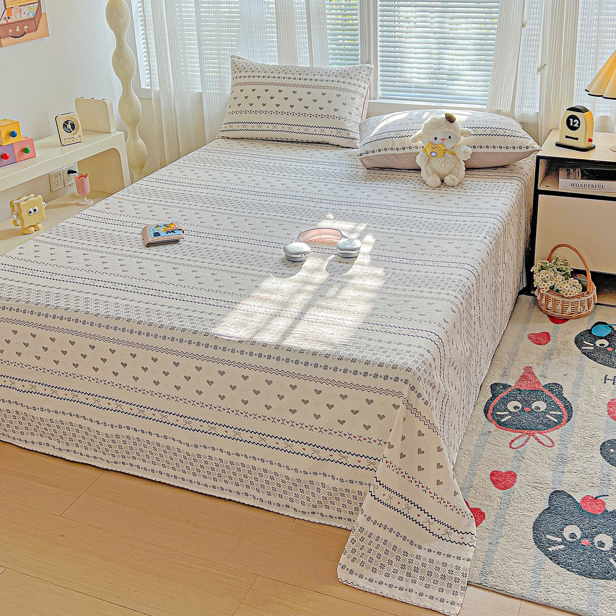 91家纺网 家纺一手货源 找家纺 格真 2025新款A类云感木棉皱皱双层纱床单单床单床单单品床单三件套 波西米亚