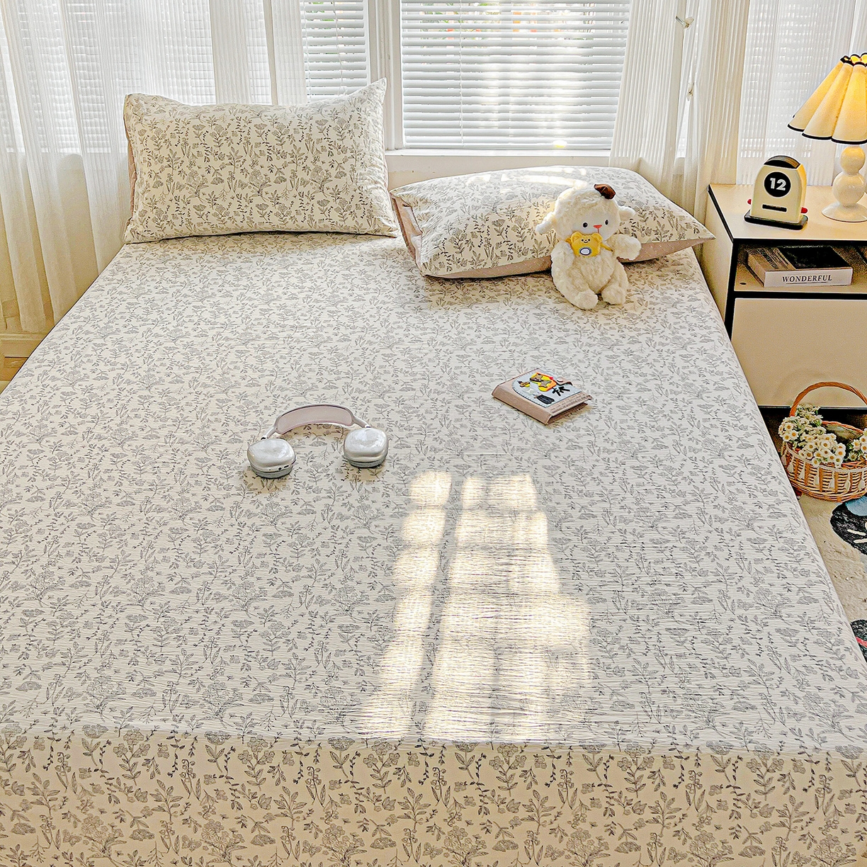 91家纺网 家纺一手货源 找家纺 格真 2025新款A类云感木棉皱皱双层纱床单单床单床单单品床单三件套 草木集黄