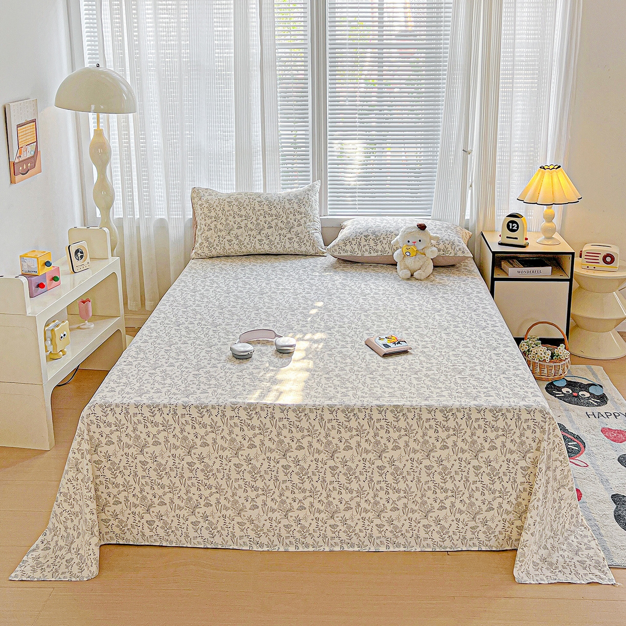 91家纺网 家纺一手货源 找家纺 格真 2025新款A类云感木棉皱皱双层纱床单单床单床单单品床单三件套 草木集黄