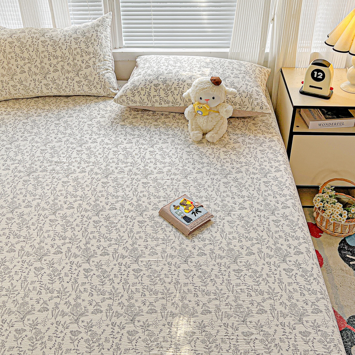 91家纺网 家纺一手货源 找家纺 格真 2025新款A类云感木棉皱皱双层纱床单单床单床单单品床单三件套 草木集黄