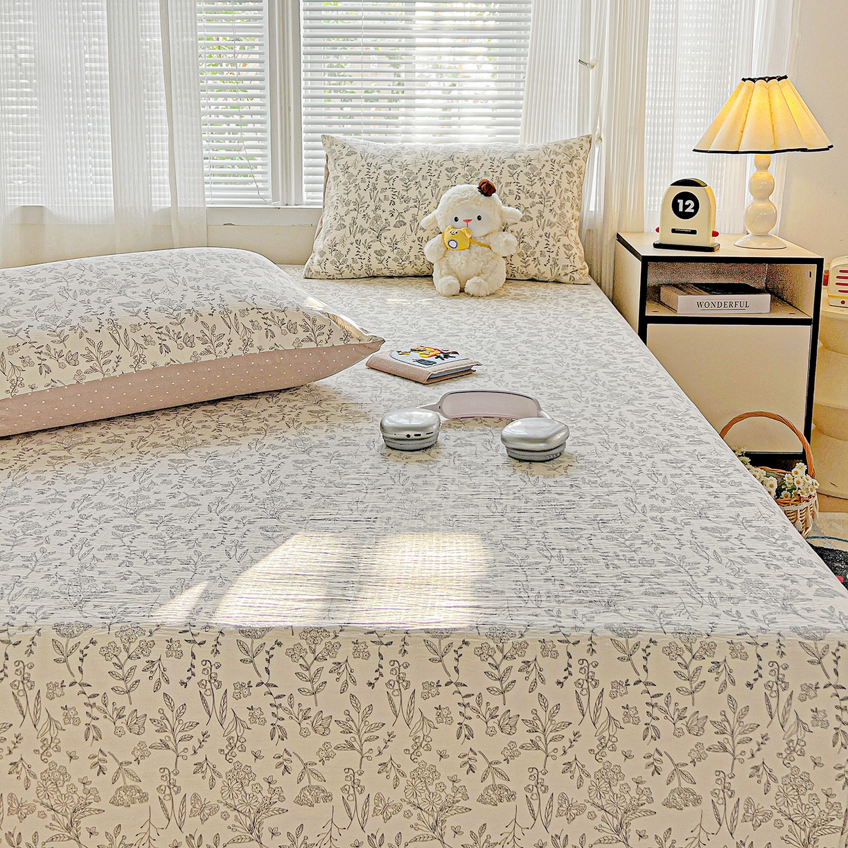 91家纺网 家纺一手货源 找家纺 格真 2025新款A类云感木棉皱皱双层纱床单单床单床单单品床单三件套 草木集黄