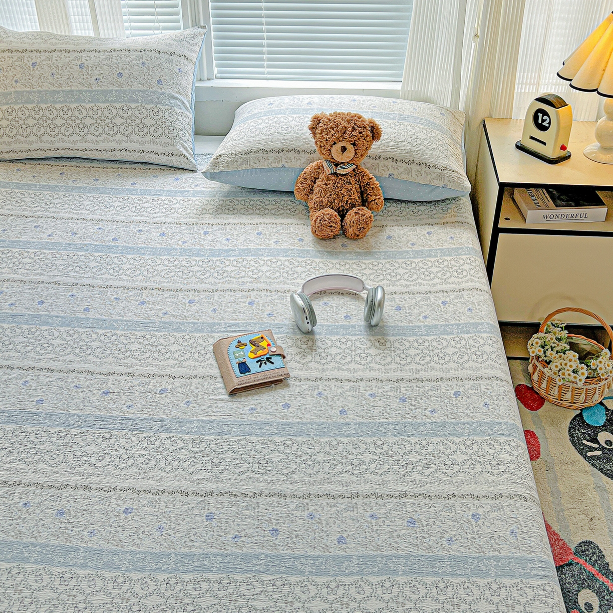 91家纺网 家纺一手货源 找家纺 格真 2025新款A类云感木棉皱皱双层纱床单单床单床单单品床单三件套 蝴蝶印记