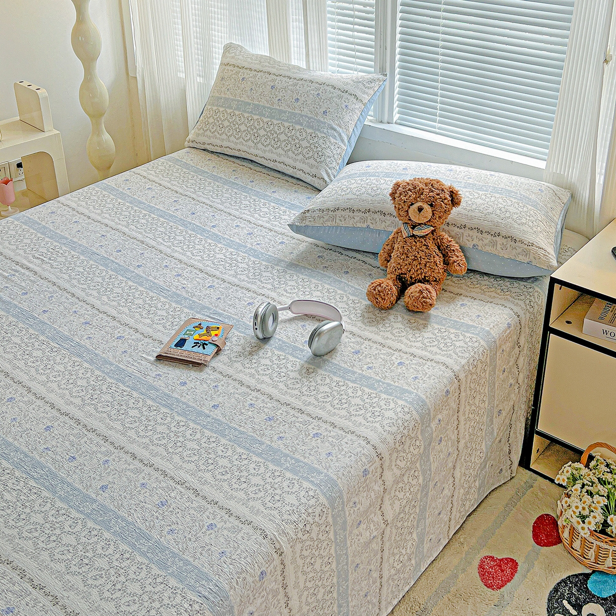 91家纺网 家纺一手货源 找家纺 格真 2025新款A类云感木棉皱皱双层纱床单单床单床单单品床单三件套 蝴蝶印记