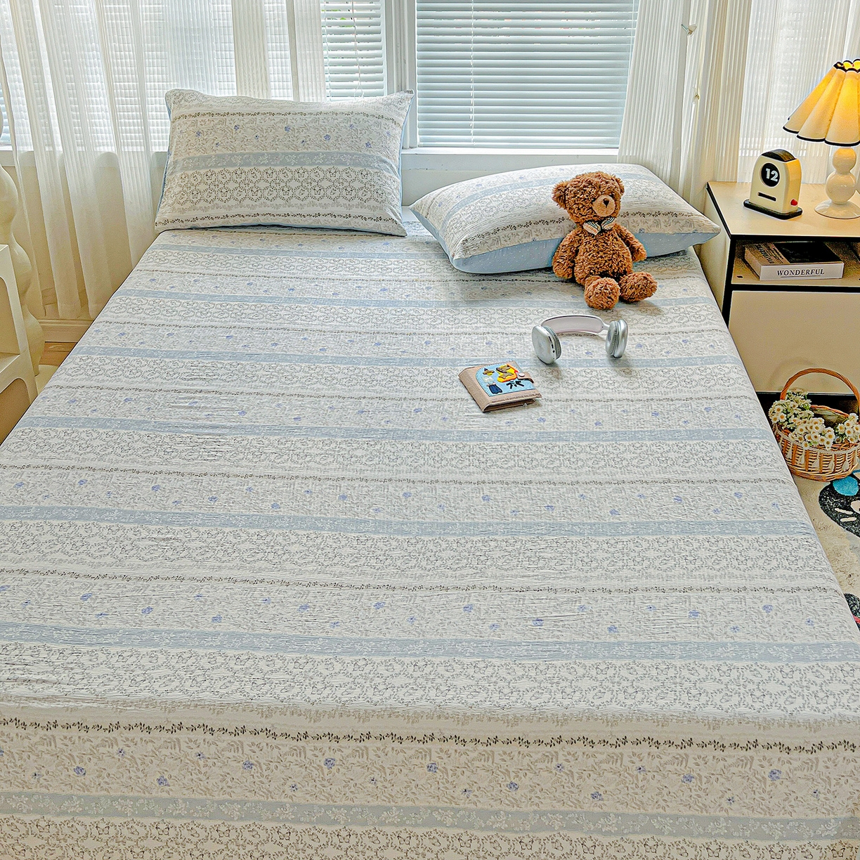 91家纺网 家纺一手货源 找家纺 格真 2025新款A类云感木棉皱皱双层纱床单单床单床单单品床单三件套 蝴蝶印记