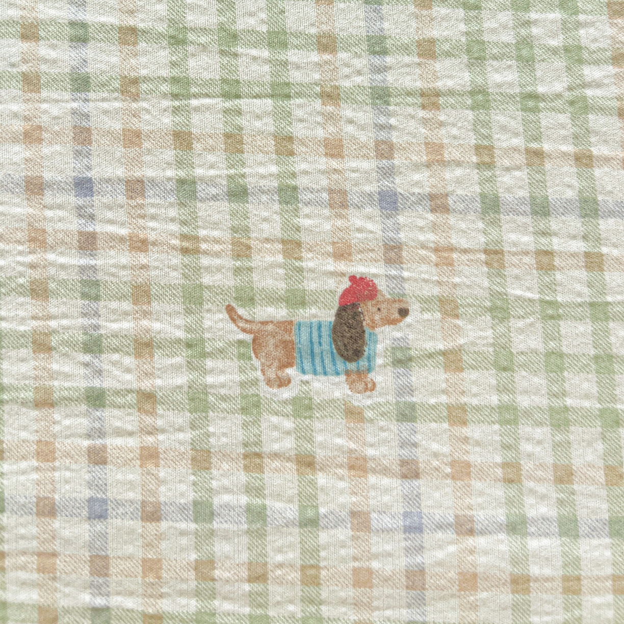 91家纺网 家纺一手货源 找家纺 格真 2025新款A类云感木棉皱皱双层纱床单单床单床单单品床单三件套 腊肠狗-抹茶