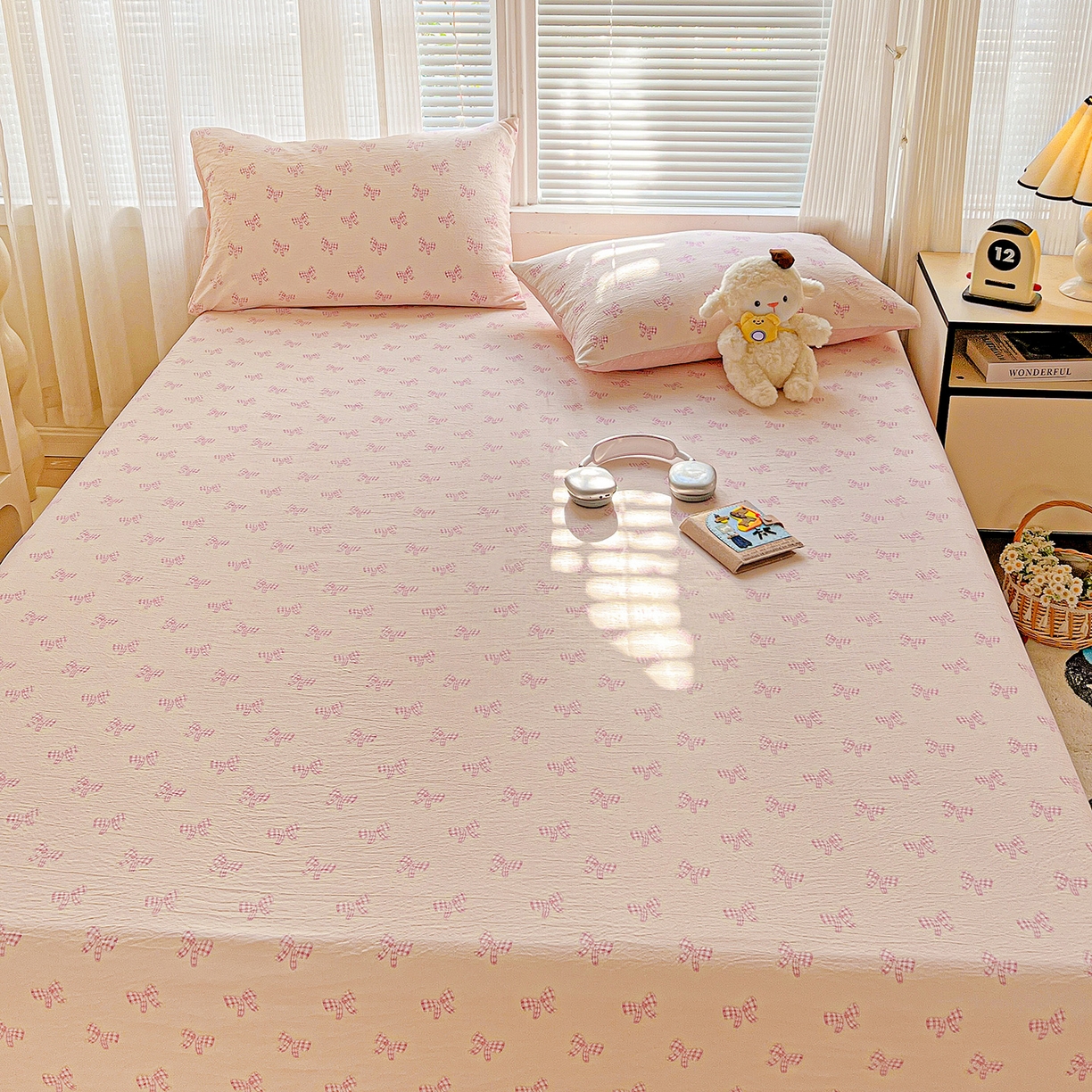 91家纺网 家纺一手货源 找家纺 格真 2025新款A类云感木棉皱皱双层纱床单单床单床单单品床单三件套 少女季