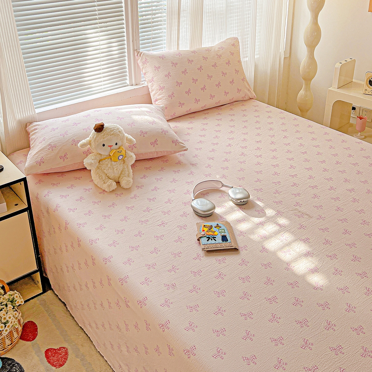 91家纺网 家纺一手货源 找家纺 格真 2025新款A类云感木棉皱皱双层纱床单单床单床单单品床单三件套 少女季