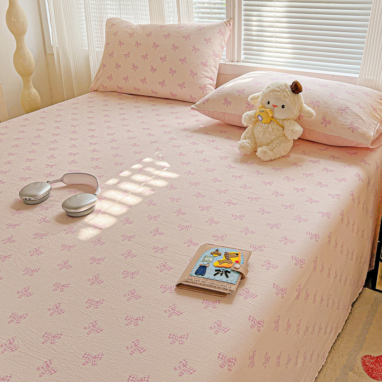 91家纺网 家纺一手货源 找家纺 格真 2025新款A类云感木棉皱皱双层纱床单单床单床单单品床单三件套 少女季