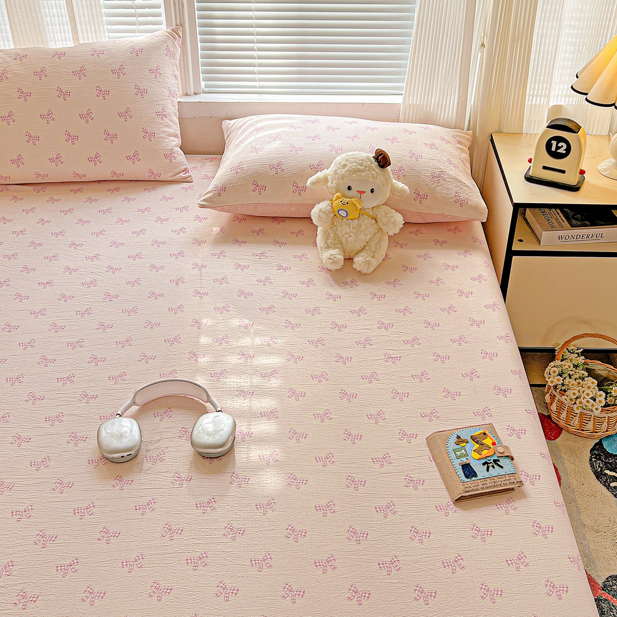 91家纺网 家纺一手货源 找家纺 格真 2025新款A类云感木棉皱皱双层纱床单单床单床单单品床单三件套 少女季