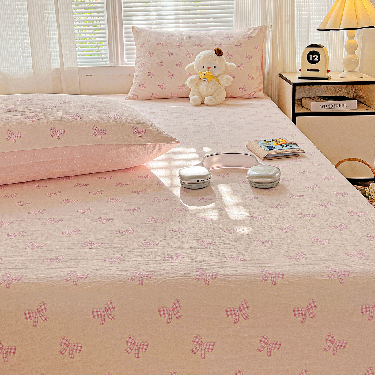 91家纺网 家纺一手货源 找家纺 格真 2025新款A类云感木棉皱皱双层纱床单单床单床单单品床单三件套 少女季