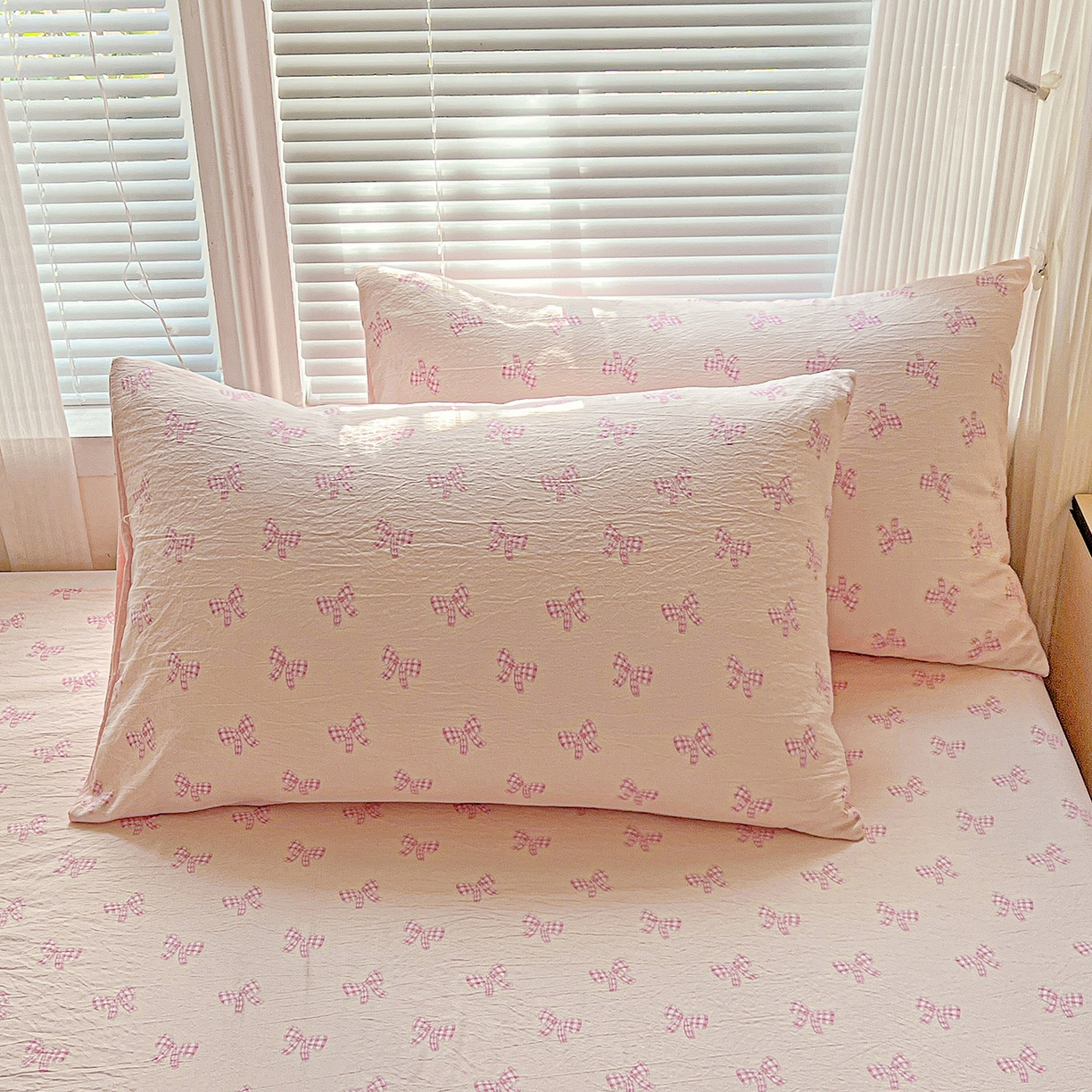 91家纺网 家纺一手货源 找家纺 格真 2025新款A类云感木棉皱皱双层纱床单单床单床单单品床单三件套 少女季