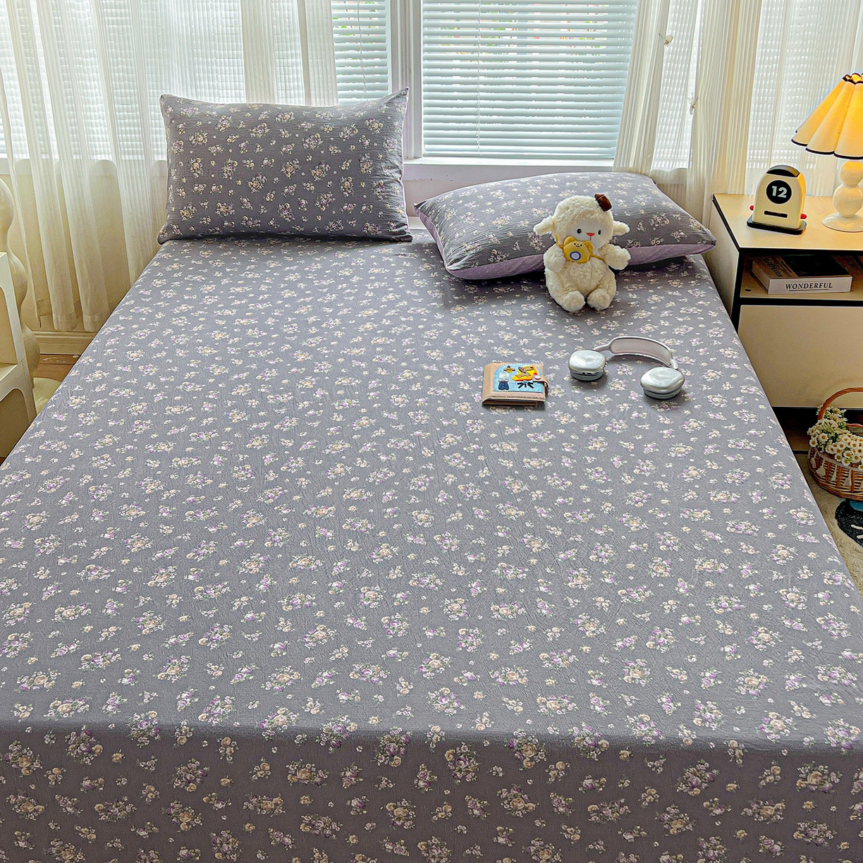 91家纺网 家纺一手货源 找家纺 格真 2025新款A类云感木棉皱皱双层纱床单单床单床单单品床单三件套 乌木沉香