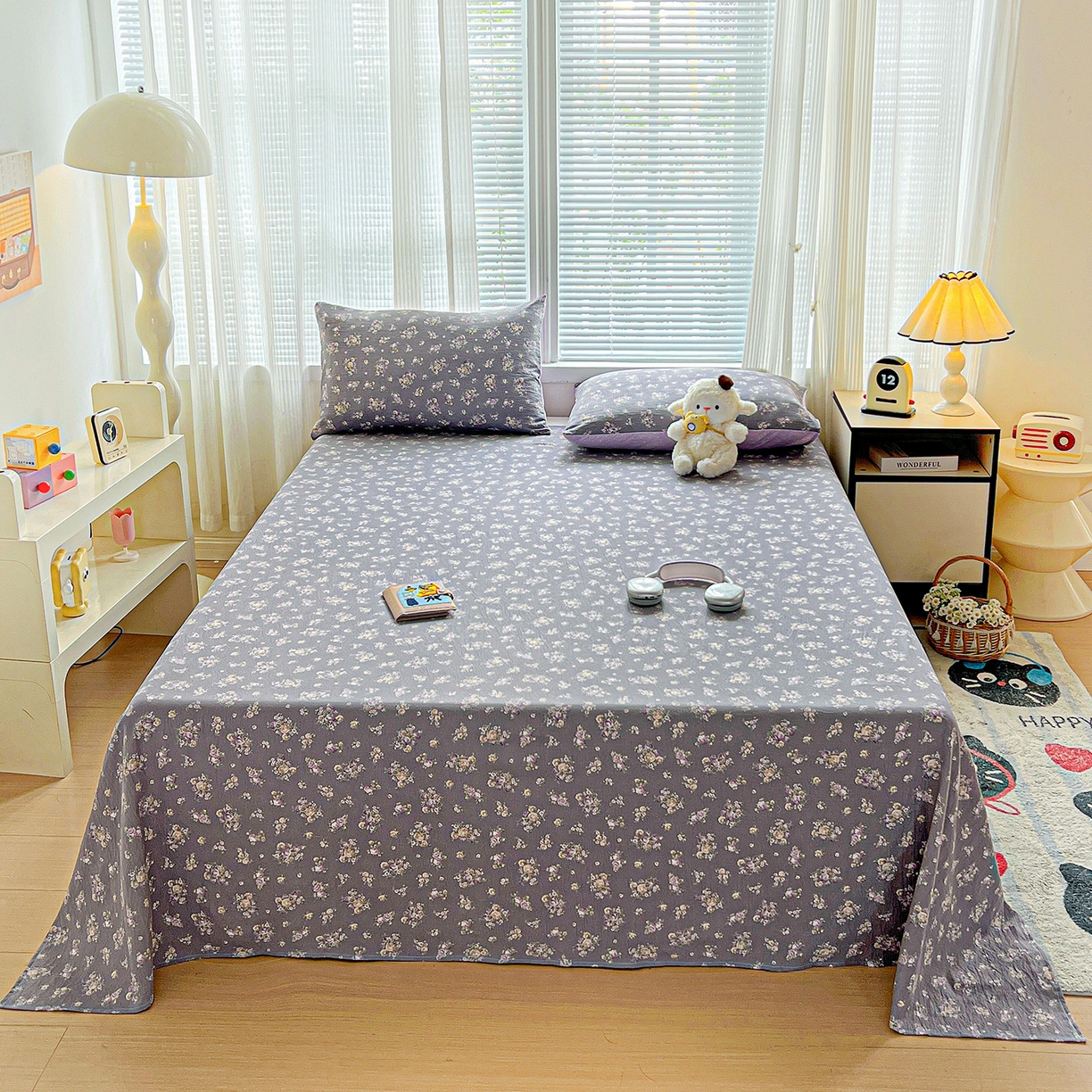 91家纺网 家纺一手货源 找家纺 格真 2025新款A类云感木棉皱皱双层纱床单单床单床单单品床单三件套 乌木沉香