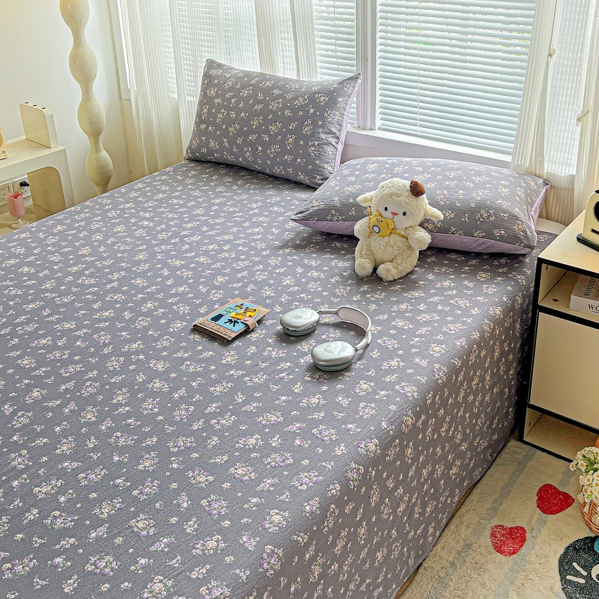 91家纺网 家纺一手货源 找家纺 格真 2025新款A类云感木棉皱皱双层纱床单单床单床单单品床单三件套 乌木沉香