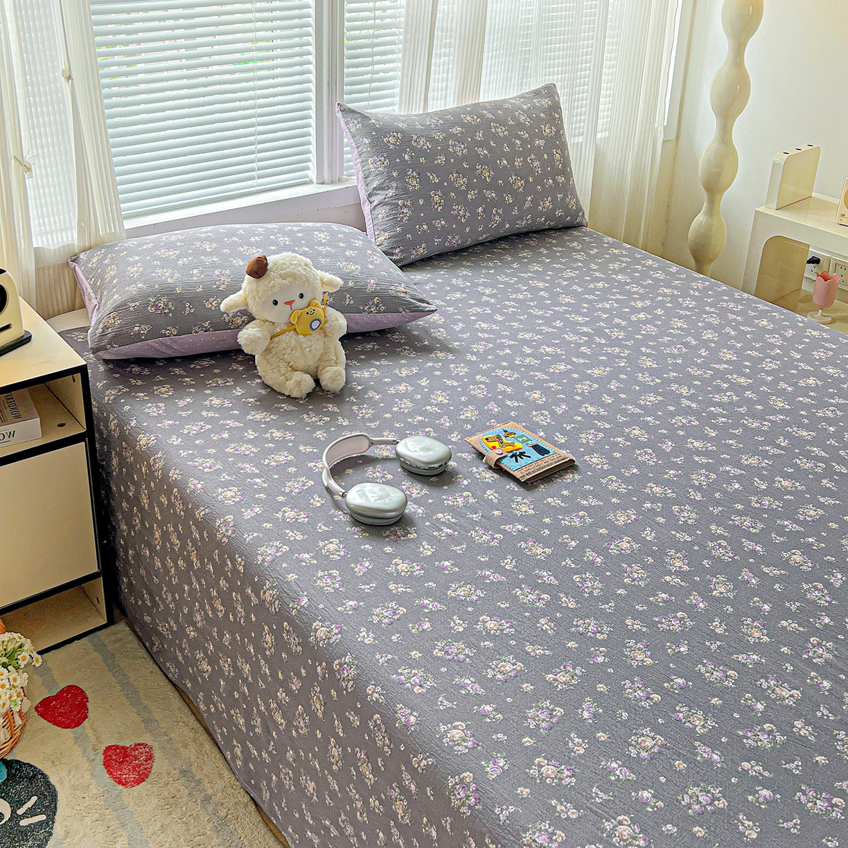 91家纺网 家纺一手货源 找家纺 格真 2025新款A类云感木棉皱皱双层纱床单单床单床单单品床单三件套 乌木沉香