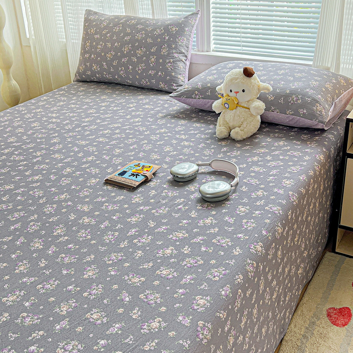 91家纺网 家纺一手货源 找家纺 格真 2025新款A类云感木棉皱皱双层纱床单单床单床单单品床单三件套 乌木沉香