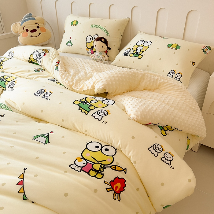 91家纺网 家纺一手货源 找家纺 （总）米菲 2024新款卡通针织棉豆豆绒大豆冬被