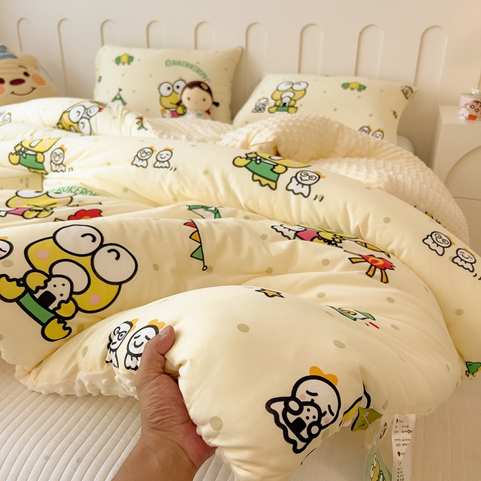 91家纺网 家纺一手货源 找家纺 （总）米菲 2024新款卡通针织棉豆豆绒大豆冬被