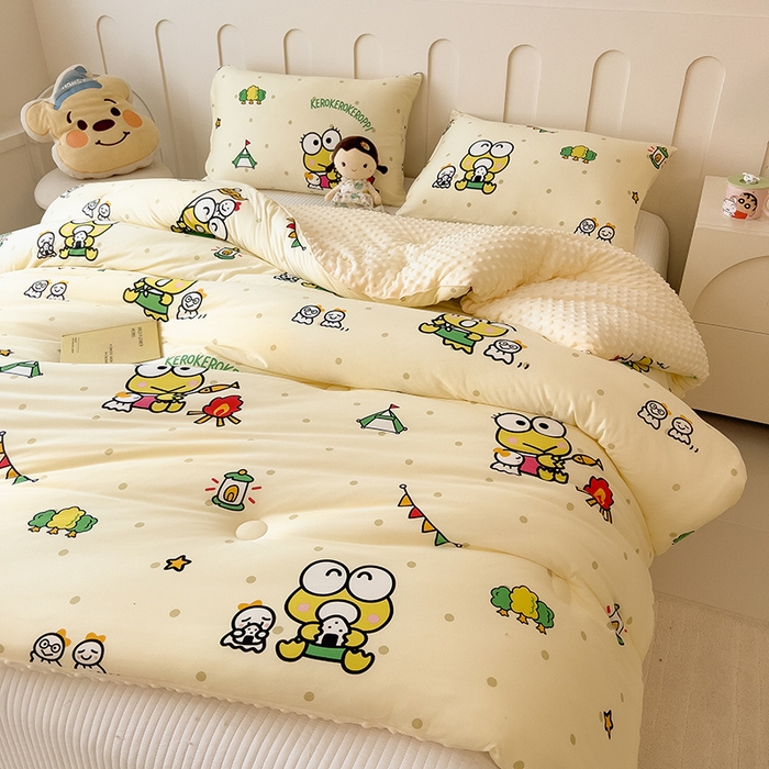 91家纺网 家纺一手货源 找家纺 （总）米菲 2024新款卡通针织棉豆豆绒大豆冬被