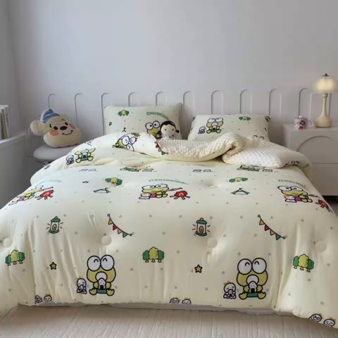 91家纺网 家纺一手货源 找家纺 （总）米菲 2024新款卡通针织棉豆豆绒大豆冬被